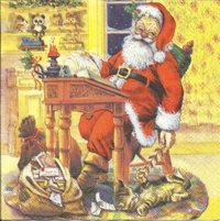 Serviette Wishes for Christmas ! Santa & Katze