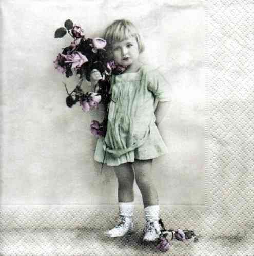 Serviette Girl with Flowers