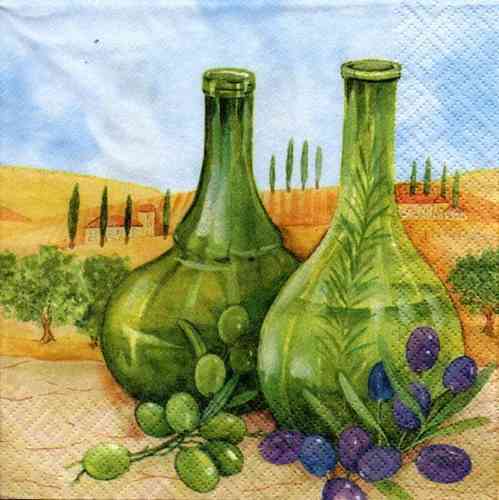 Serviette Landschaft mit Oliven Flaschen