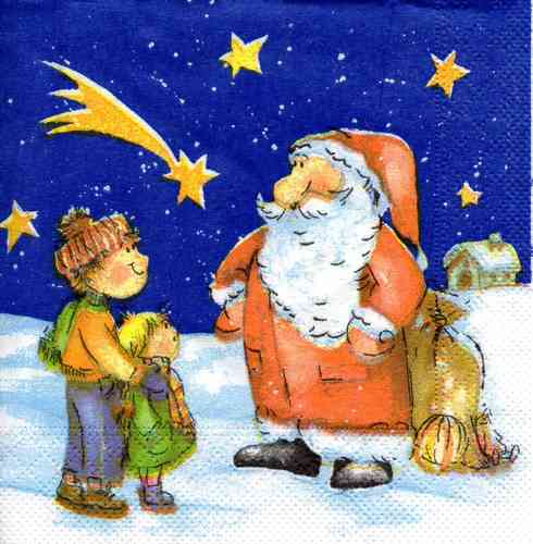 Serviette Santa mit Kindern in der Winternacht