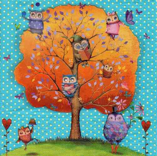 Serviette Owls Favorite Tree