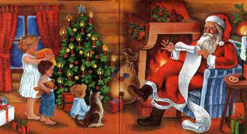 Serviette Santa mit Kindern und langer Wunschliste
