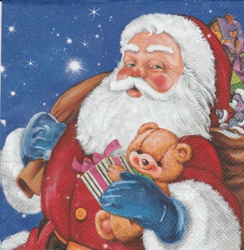 Serviette Santa mit Teddy & Maus
