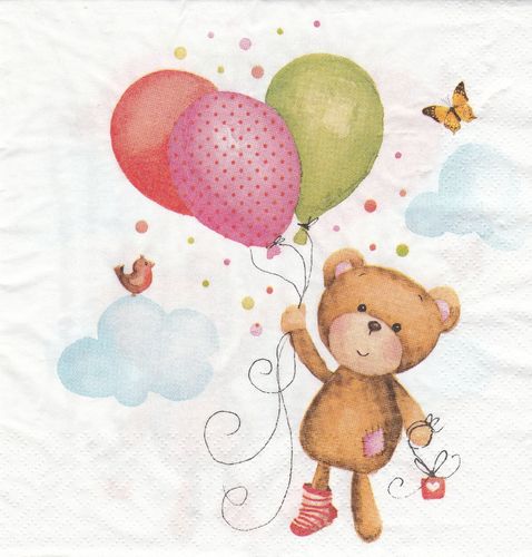 Serviette Teddy mit Luftballons