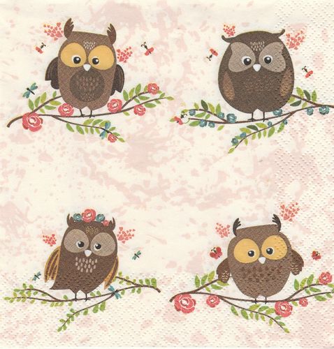Serviette Brown Owls on Twigs