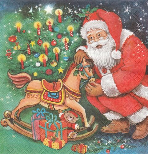 Serviette Santa taking out Presents